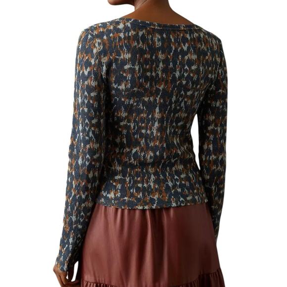 Anthropologie Pilcro Blue Notched Neck Waffle Knit Thermal Long Sleeve Top - Picture 3 of 11